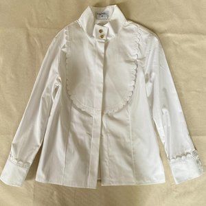 Chanel White Cotton Button Up Blouse, Scallops Details Gold Buttons, Size M?